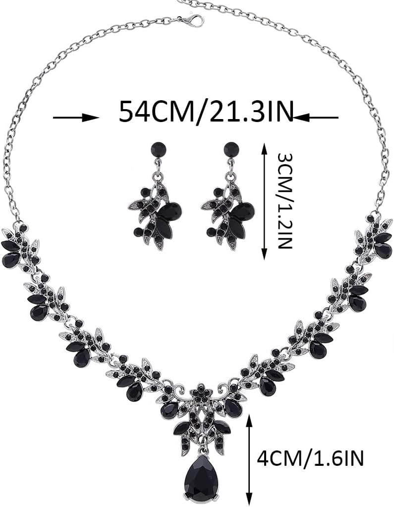 Brishow Green Necklace and Earring Set Rhinestone Formal Wedding Jewelry Sets for Women - Image 2